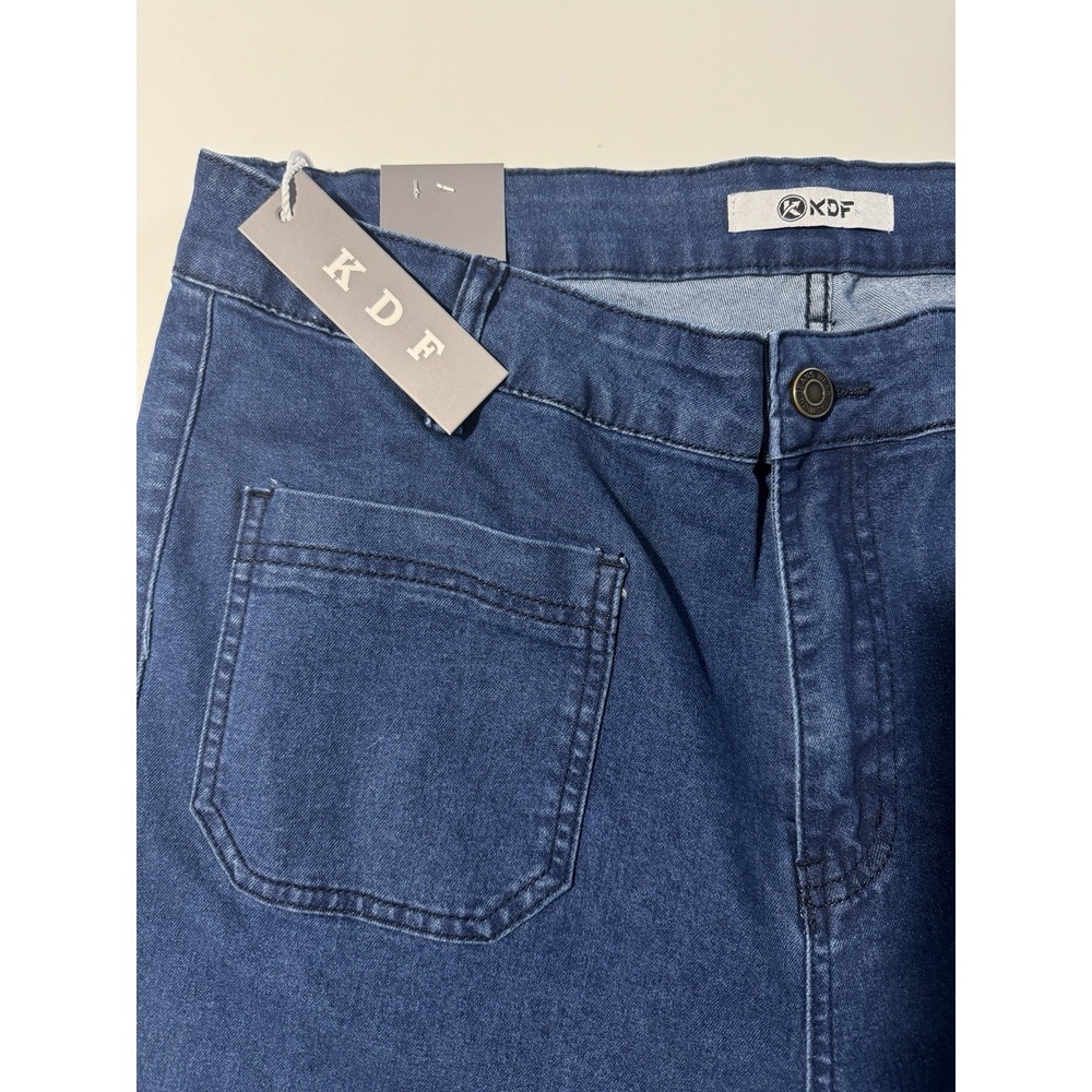 KDF Women'sFront Patch Pocket Jeans Size 18‎ stretch medium wash bell bottom